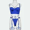 Sexy Set Rhinestone Cobalt Lingerie Luxury Lace Bra and Panty Set Satin Glitter Intimate Push Up Underwear Delicate Sexy Outfit 230808