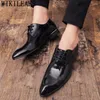 Zapatos de vestir Hombres de negocios Oxford Cuero Puntiagudo Vintage Formal Traje azul Elegante Boda 2023 Buty Meskie