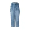 Tvättad vintage sida rippade casual lösa jeans blå y2k mens jeans nödställda baggy jeans överdimensionerade denim hkd230829