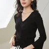 Women's Sweaters Fashion 2023 Women Autumn Ribbed Top V Neck Ruched Lace Up Flare Sleeve Slim Thin Chenille Sweater OS051