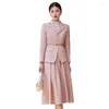 Zweiteiliges Kleid Rosa Khaki Formale knielange Rockanzüge für Frauen Korean Fashion Slim Blazer Jacke Büro Damen Marineblau Set