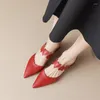 Slippers Meotina Women Genuine Leather Pointed Toe Thick High Heel Slides Heart-Shaped Ladies Fashion Summer Spring Beige Shoes