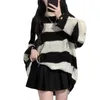 Women's Sweaters Knitter Sweater Women Spring Summer Hollow Mid-Length Loose Idle Stripe Knit Top Outer Wear Black Pink Oversized