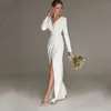 Urban Sexy Dresses Civil Wedding Dress V neck Floor Length White Side Slit Bridal Gown For Bride Lawn 2023 Engagement Party Vestidos Novia 230828