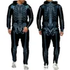 Herrspåriga Halloweeen Cosplay Skeleton Splanchna 3D över hela utskrift av dragkedja Tracksuits Mens Hoodie Pants 2 PCS Set Streetwear Suits 230829