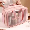 Sacs à cosmétiques Cas Femmes Double couche Transparent sac cosmétique étanche PU grande capacité organisateur de maquillage femme voyage trousse de toilette trousse de beauté 230829