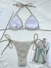 Sexig uppsättning fiske netto erotisk bikini halter kvinnor baddräkt stilig solid vadderad badkläder brasiliansk fantasi monokini strand outfit 230808