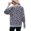 Herbst- und Winterpullover für Damen, V-Ausschnitt, schulterfrei, Leopardenmuster, lockerer, modischer Pullover