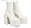 Boots Morden Boots Женские каблуки платформы круглой ноги кожаные ботинки коренастые каблуки Дизайнерская кубки на каблуках Fashion Fashion Fashion Девушки для девочек повседневная обувь T230829