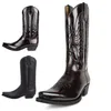 Stivali Uomo Cowboy Pelle Punta a punta Tacco alto Ricamo Stivale medio al polpaccio Donna Western Knight Moto Scarpe antinfortunistiche da lavoro 230829