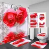 Rideaux de douche Papillon rouge Roses et fleurs imprimer ensemble de rideau de douche tapis antidérapants couvercle couverture tapis de bain rideaux de salle de bain décoration R230829