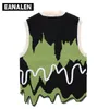 Mens Sweaters Harajuku Black Green Colorblock Jumper Sweater Vest Womens y2k Retro Oversized Knitted Ugly Sleeveless Aesthetic 230829