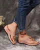 Slippare 2023 Summer Flat Sandal for Women Colors Sandales Multicolor Handgjorda retroblommor Flip-Flops Sandalias Mujer