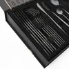 Dinnerware Sets Drmfiy 24pcs Knife Fork Spoon Set Matte Black Luxury Cutlery Stainless Steel Tableware Kitchen Flatware 230828