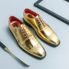 Dress Shoes Derby For Men Black Patent Leather Lace-up Gold Round Toe Wedding Formal Men's Size 38-46