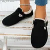 Suedette Buckle Decor Winter Teddy fodrad snö Keep Warm Women's Outdoor Comfort Loafers Fluffy Casual Ladies Boots Shoes F7A1