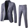 Trajes para hombres 1 Juego Traje formal elegante Tacto fino Chaqueta con tacto de piel Pantalones Color puro Un botón