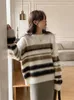 Women's Sweaters Winter Fall Fashion Striped Sweater Office Lady Long Sleeve Loose Casual Mohair Comfortable Cozy Soft Knitted Pullovers