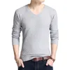 Mens Sweaters TFETTERS Simple Autumn Long Sleeve Tshirt for Young Men Vcollar Pure Slim Thin Knitted Pullovers 230828