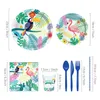 Couverts jetables Hawaii Flamingo assiettes en papier fournitures de fête Toucan vaisselle anniversaire plantes de verdure florale ensemble vaisselle sert Dhcf8