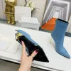 Kolor dżinsy dżinsowe buty z suwakiem wskazane stóp stiletto obcasy botki drukowane skórzane podeszwa luksusowe designerki Chelsea but Factory rozmiar 35-42 z pudełkiem