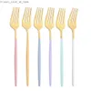 6st Multicolor Gold Table Seary Dessert Forks Coderware Set Dinner Fork Cutlery Set Rostfritt Steel Western Kitchen Flatware Set Q230829