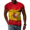 Mäns T-skjortor National Flag T-shirts Spanien Firande 3D-tryckning Kort ärm tees Trend Men Casual Round Neck Summer Tops