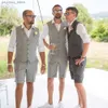 Summer Suit for Men Linen 2 Piece V-Neck Vest with Shorts Beach Wedding Groom Best Man Dress Big And Tall Custom Made Male Set Q230828