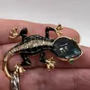 Brosches Lizard Brosch Pin Salamander Black Rhinestone Emamel Costume Jewelry