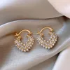 Hoop Earrings Korea Design Fashion Jewelry 14K Gold Plated Cross Zircon Pearl Pendant Luxury Women's Evening Party Accessories