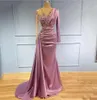 Pflaume Plus Size Kleider für die Brautmutter, Langarm, applizierte Falten, Meerjungfrau-Mütterkleid für Hochzeiten, elegante formelle Ballkleider