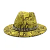 Chapeaux avares à bord chaîne en métal chapeau de jazz chapeau fedora motif imprimé serpent Cowboy hiver chapeau Fedora grand bord pour hommes chapeau de jazz leapoard chapeau haut de forme rond J230829