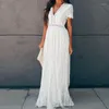 Partykleider 2023 Sommer Vintage Frauen Maxikleid Kurzarm Weiße Spitze Lange Tunika Strand Berufung Urlaub Kleidung