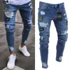 Yeni moda erkek skinny kot pantolon rip ince fit streç denim sıkıntısı yıpranmış bisikletçiye çıtır oyuk uzun kot pantolon boya hkd230829