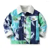 Down Coat Top och Winter Children Denim Jacket Tie-Dyed Thicken Plush Fleece Jackets For Boys Girls Warm Tops Kids Outwear