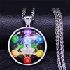 Pendentif Colliers 7 Chakra Yoga Reiki Guérison Balance Verre Collier En Acier Inoxydable Hommes / Femmes Fleur De Vie Bijoux Cadenas NXS07