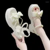 Sandaler 2023 Silk Bow Platform For Women Sweet Pearl Ankle Strap slip-resistent