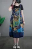 Lässige Kleider Große Größe Denim Blumendruck Kleid für Damen Sommerkleidung 2023 Lose Mode Vielseitiger Gesamtgurt Z01179