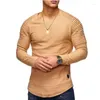 Homens camisetas 2023 primavera outono sólido plissado remendo detalhe manga longa t-shirt homens casuais tops pullovers moda magro básico