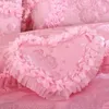 Постилочные наборы 468pcs красный розовый кружевной принцесс набор роскошные девушки свадебные кровати.