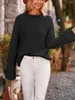 Women's Sweaters Fall For Women 2023 Drop Shoulder Long Bell Sleeve Mock Neck Sweater Split Hem Ribbed Knit Pullover Jumper