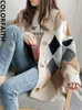 Womens Knits Tees Colorfaith Xadrez Chic Cardigans Botão Puff Sleeve Checkered Oversized Sweaters Winter Spring Sweater Tops SW658 230828