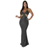 الفساتين غير الرسمية Sexy Sexy Evening Party Dress Long Women Elegant v Neck Spaghetti Straps Back Bodycon Slim Maxi Mermaid Club Robe