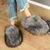 Winter Fox Furry Femmes Nouvelles pantoufles Ratcoon glissements de fausse fourrure en peluche flip flop flop chaussures de pantoufle moelleuse femme femme t