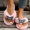 Schmetterlingsdesign Strass 2023 Frauen Home Pantoffeln Mode Open Toe Indoor Flat Non-Slip Freizeit Innenraum weibliche Schuhe 4e2a