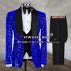 Erkekler Blazers zarif erkek moda takım elbise erkekler şerit ışıltılı pullu blazer resmi damat balo parti düğün smokin ince fit iş kıyafetleri 230828