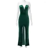 Casual Dresses Damen Samt Sexy Maxi Abend 2023 Frauen Grün Ärmellos High Split Nachtclub Partykleid Elegantes trägerloses Abendkleid