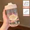 Vattenflaskor Studenter Glass Cup Girl Summer High Level Web Celebrity Utseende Straw Portable Office Double Drink Refractory
