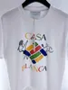 Męskie dobrej jakości tenis kolorowe litery mody mężczyzn Casa blanca czarne białe kobiety vintage tee wewnątrz tagu