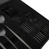 Dinnerware Sets Drmfiy 24pcs Knife Fork Spoon Set Matte Black Luxury Cutlery Stainless Steel Tableware Kitchen Flatware 230828